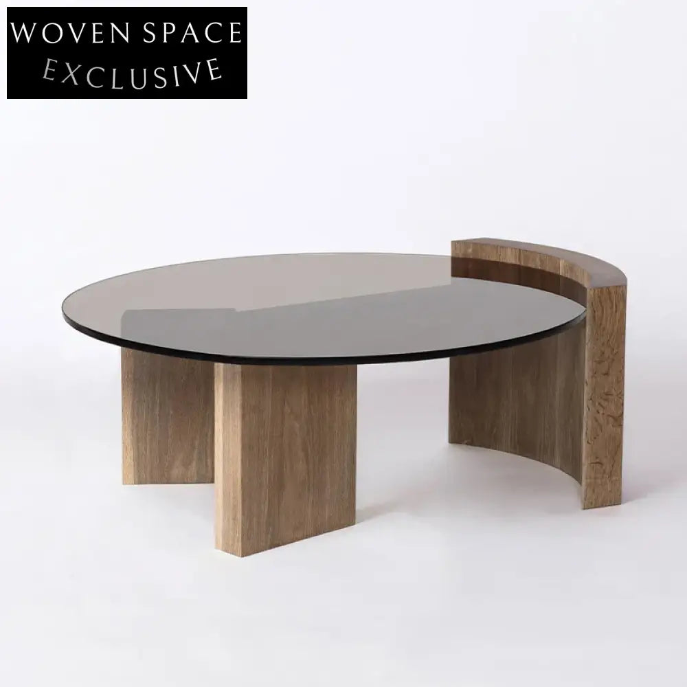 Elegant Round Marble Top Coffee Table with Solid Wood Legs Modern Style