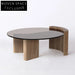 Elegant Round Marble Top Coffee Table with Solid Wood Legs Modern Style