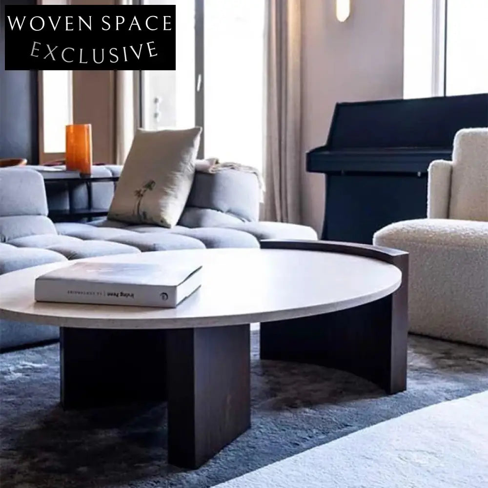 Elegant Round Marble Top Coffee Table with Solid Wood Legs Modern Style