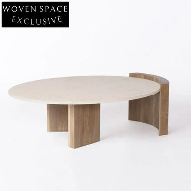 Elegant Round Marble Top Coffee Table with Solid Wood Legs Modern Style