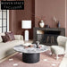 Elegant Round Marble Top Coffee Table, Wood Base for Modern Homes