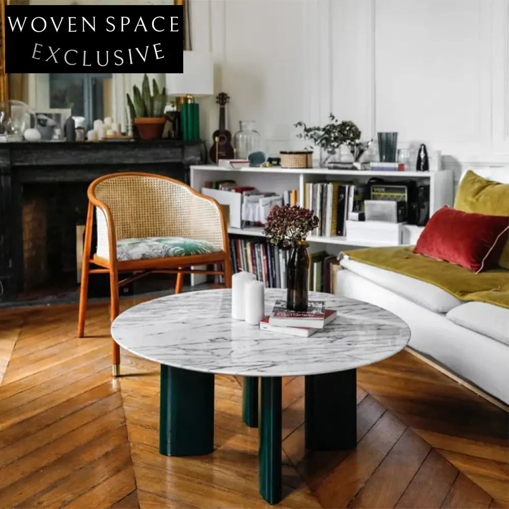 Elegant Round Marble Top Metal Living Room Center Coffee Table