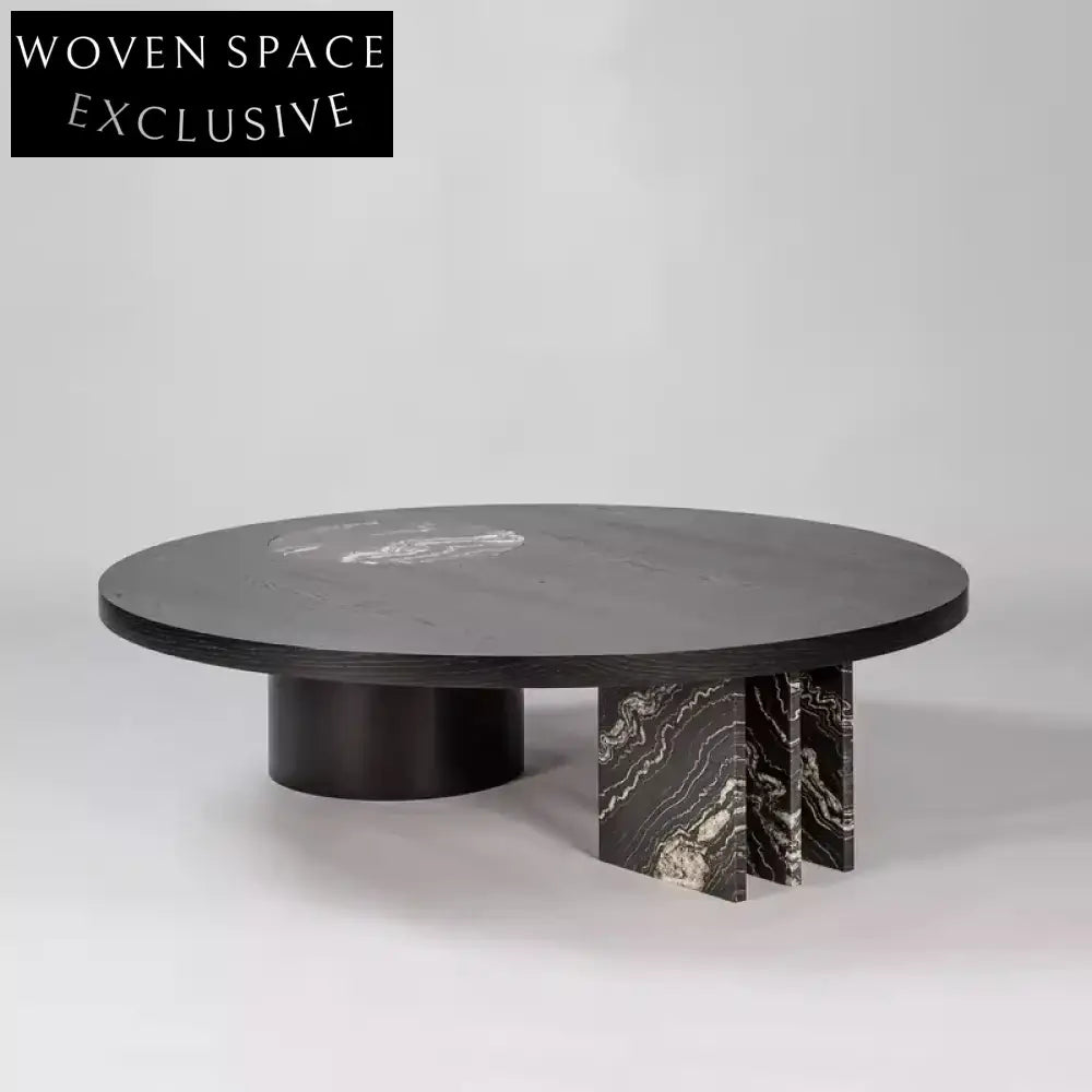 Elegant Round Marble Top Modern Living Room Solid Wood Base Coffee Table