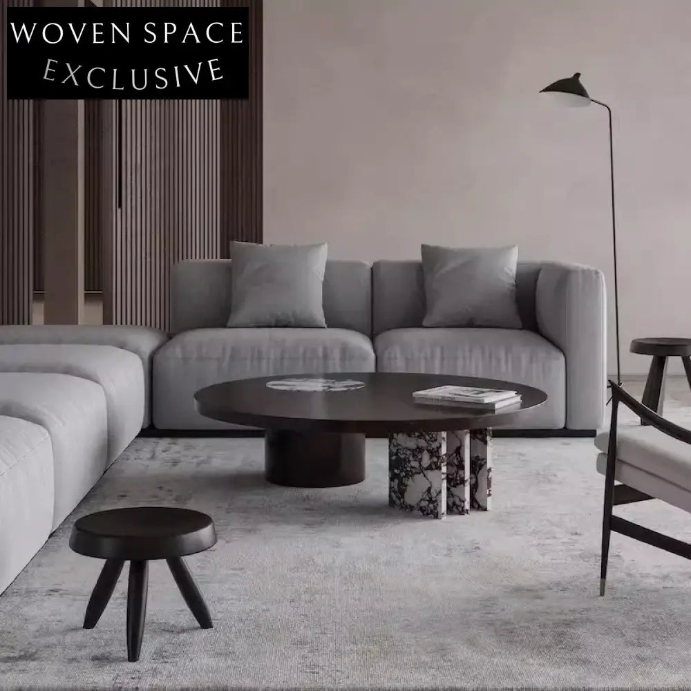 Elegant Round Marble Top Modern Living Room Solid Wood Base Coffee Table