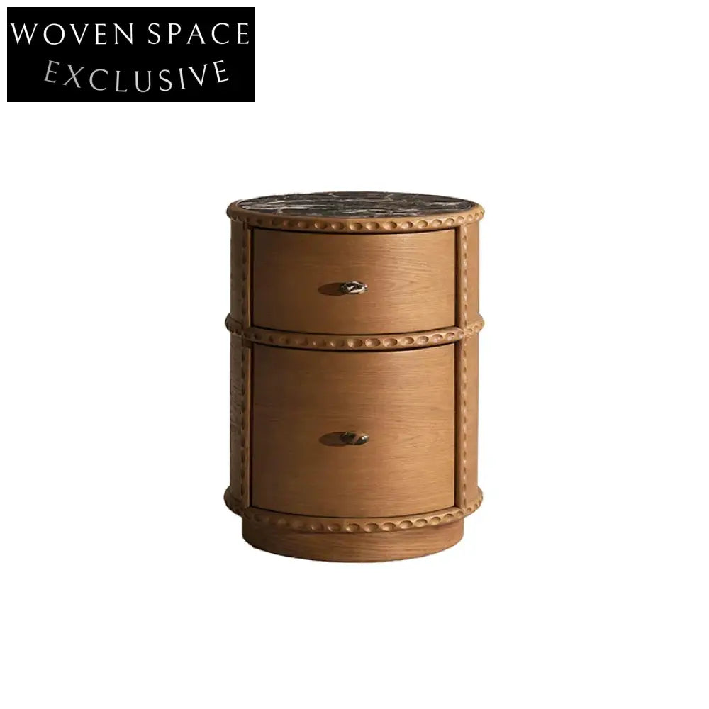 Elegant Round Marble Top Nightstand with Drawer, Solid Wood Bedside Table