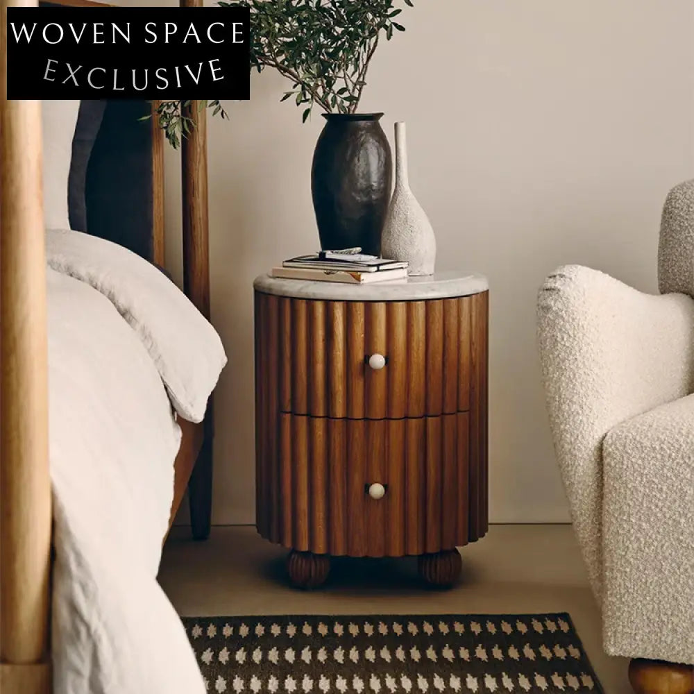 Elegant Round Marble Top Side Table with Solid Wood Frame