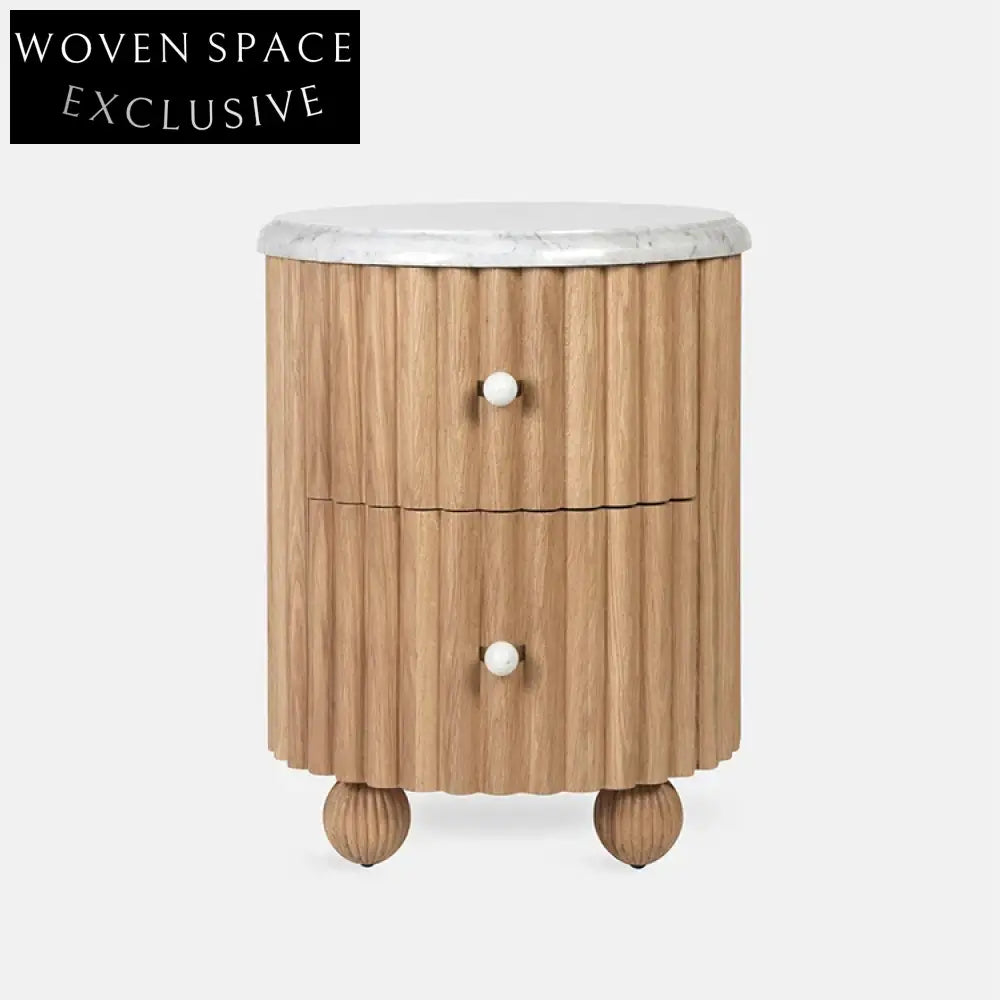 Elegant Round Marble Top Side Table with Solid Wood Frame