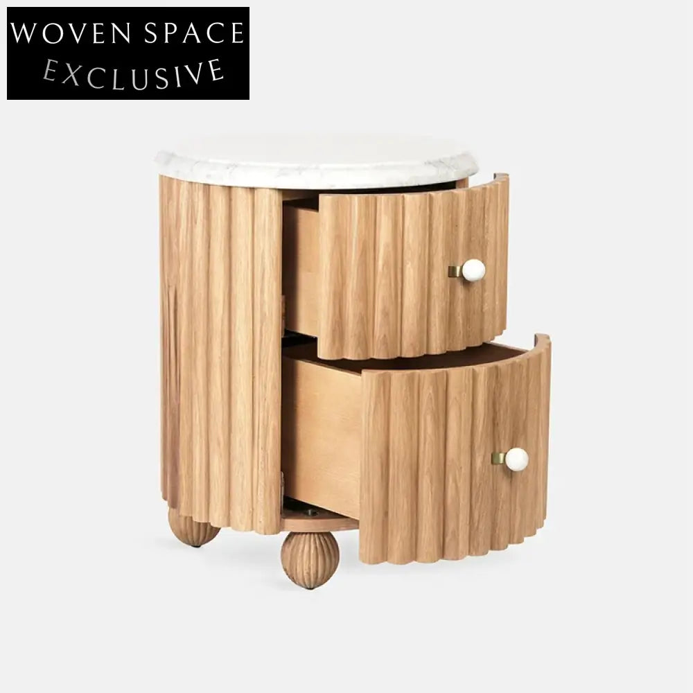 Elegant Round Marble Top Side Table with Solid Wood Frame