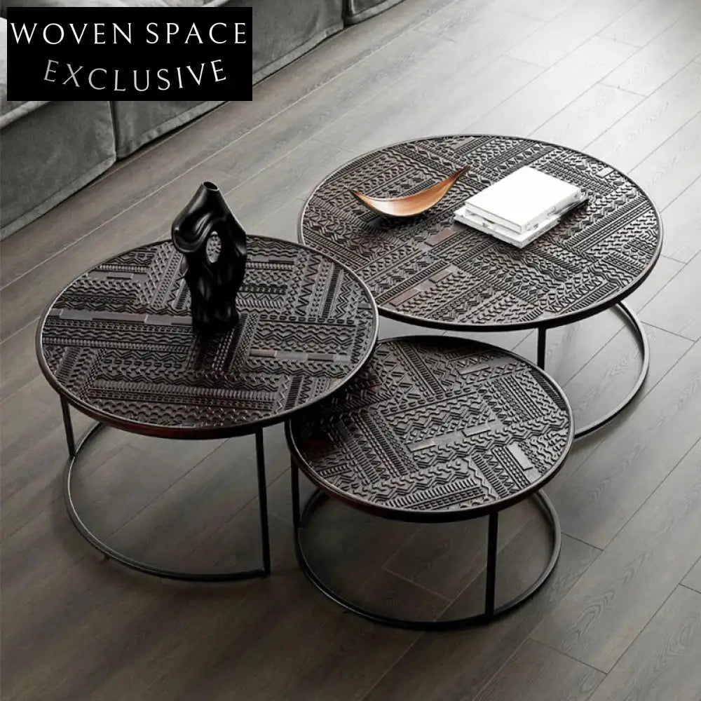 Elegant Round Metal Carved Modern Luxury Living Room Coffee Table