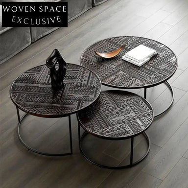 Elegant Round Metal Carved Modern Luxury Living Room Coffee Table