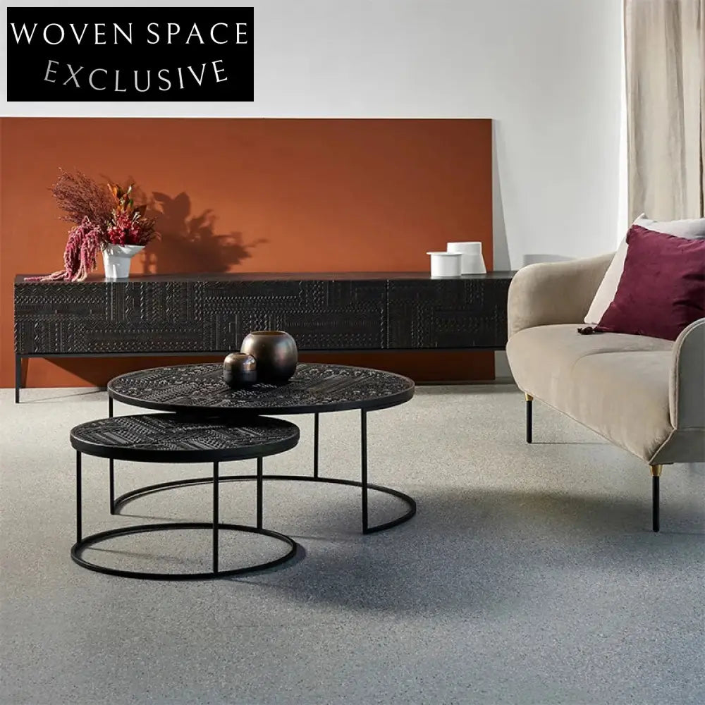 Elegant Round Metal Carved Modern Luxury Living Room Coffee Table