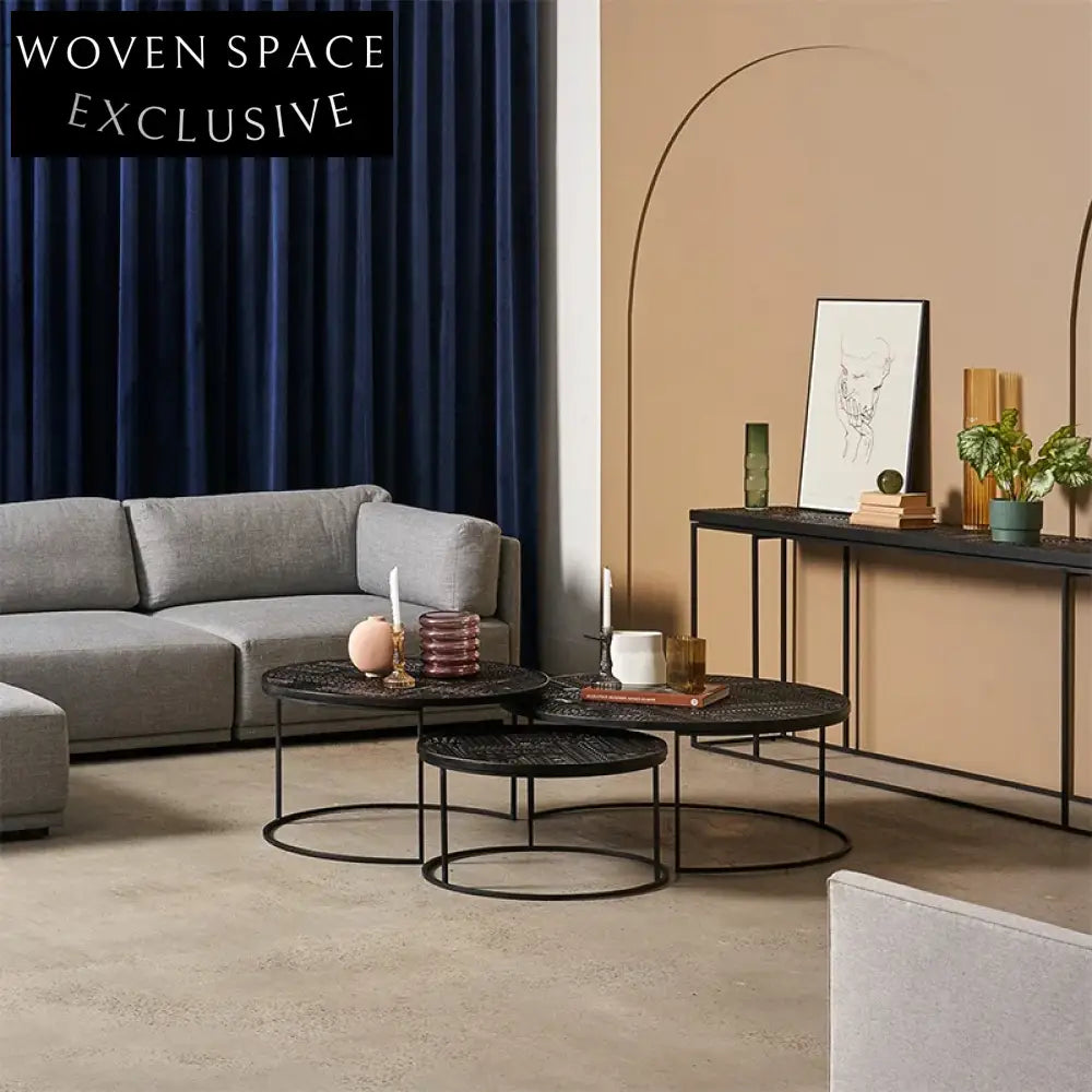 Elegant Round Metal Carved Modern Luxury Living Room Coffee Table