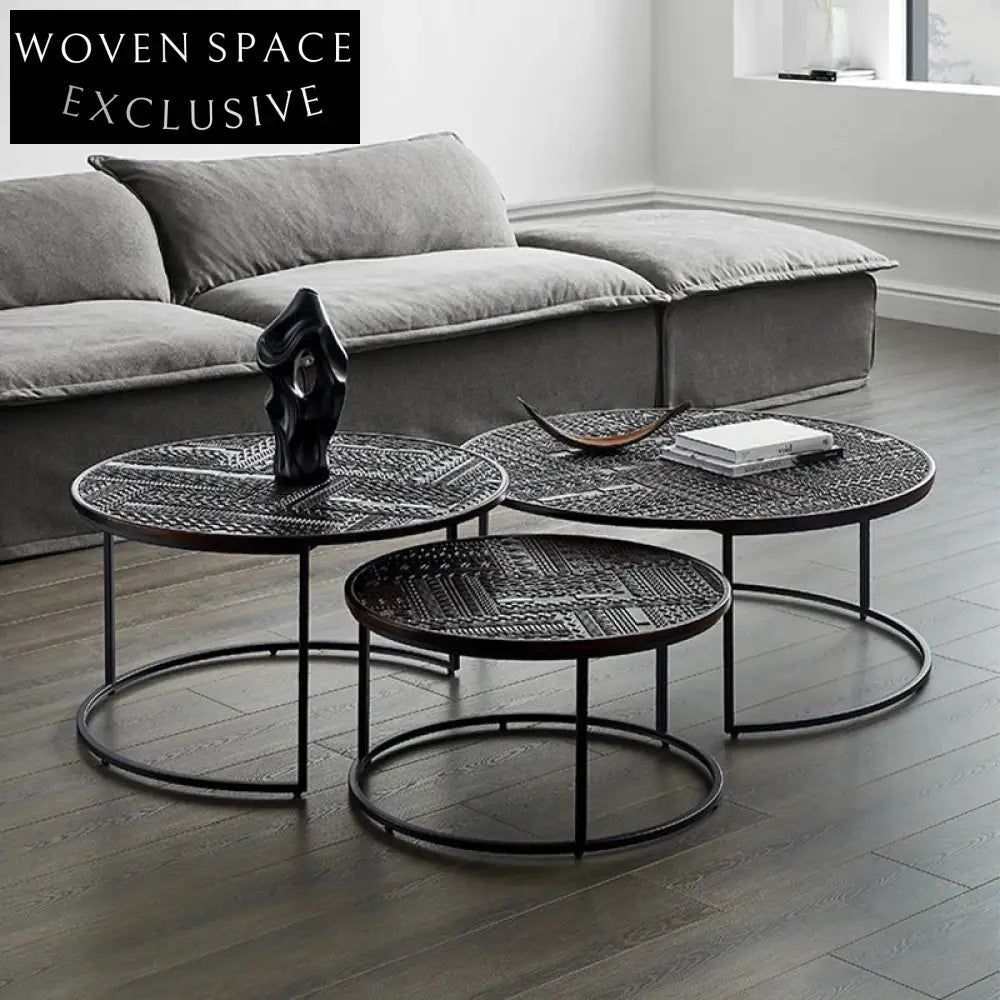 Elegant Round Metal Carved Modern Luxury Living Room Coffee Table