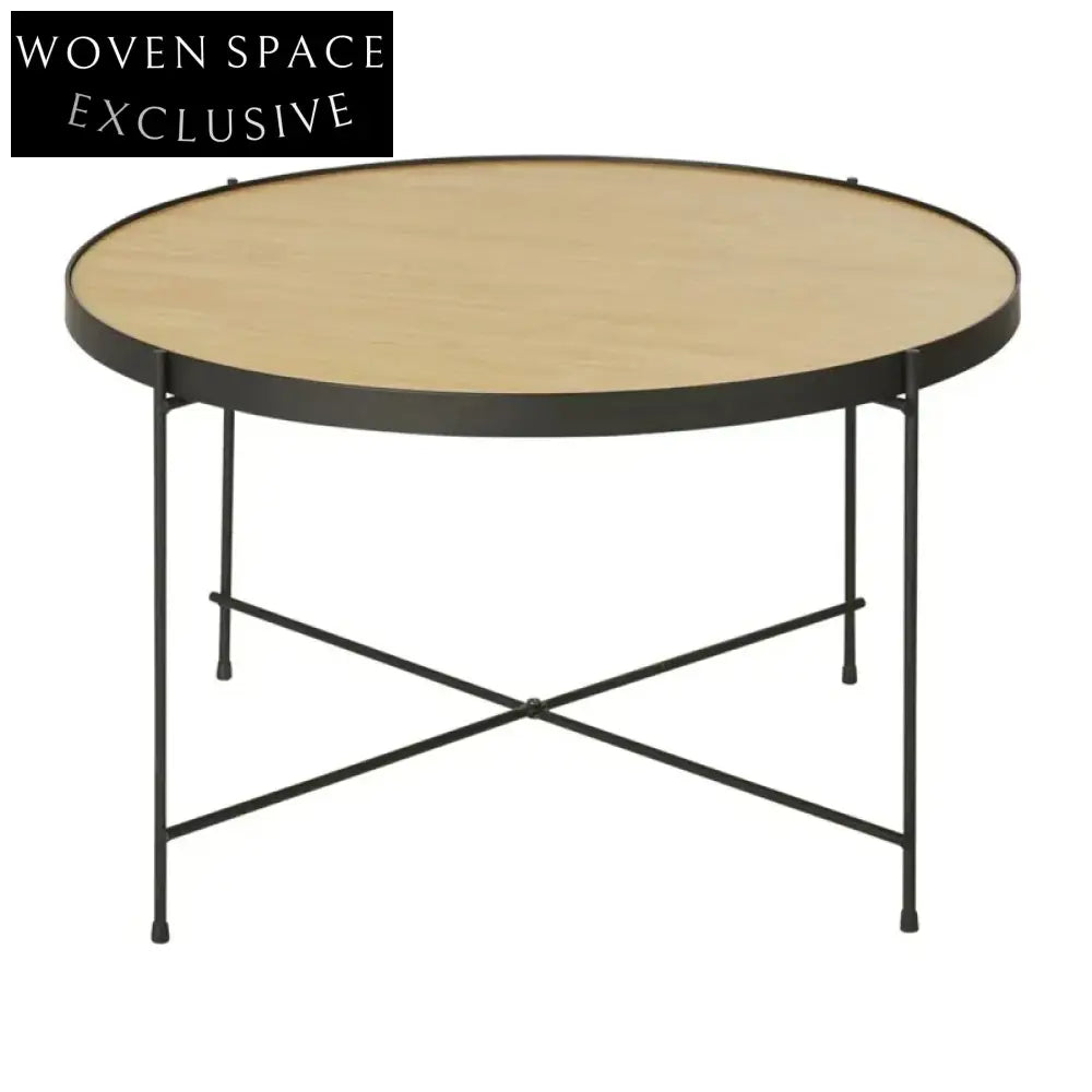 Elegant Round Metal Frame Coffee Table with Wood, Marble, Glass Top