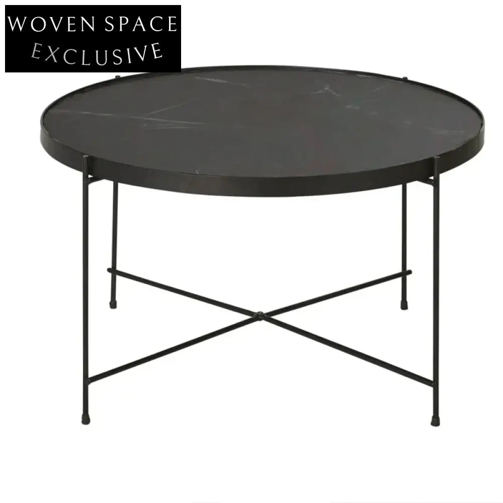 Elegant Round Metal Frame Coffee Table with Wood, Marble, Glass Top