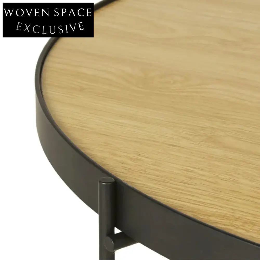 Elegant Round Metal Frame Coffee Table with Wood, Marble, Glass Top