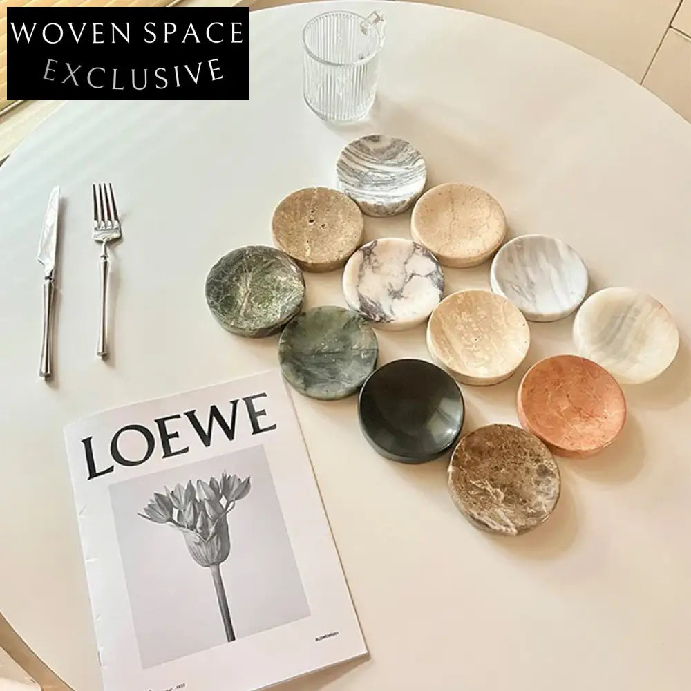 Elegant Round Natural Marble Coasters Luxury Italian Style Drink Table Mats