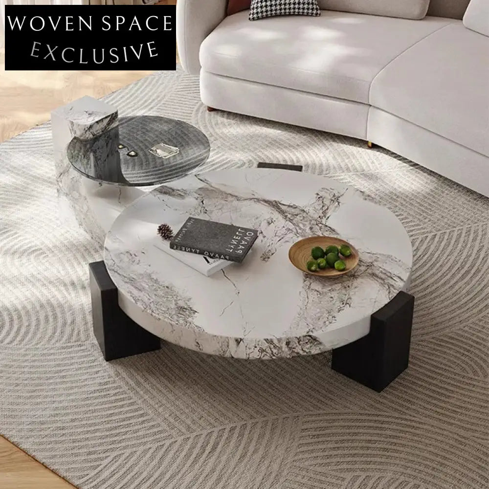 Elegant Round Natural Marble Coffee Table Living Room Set