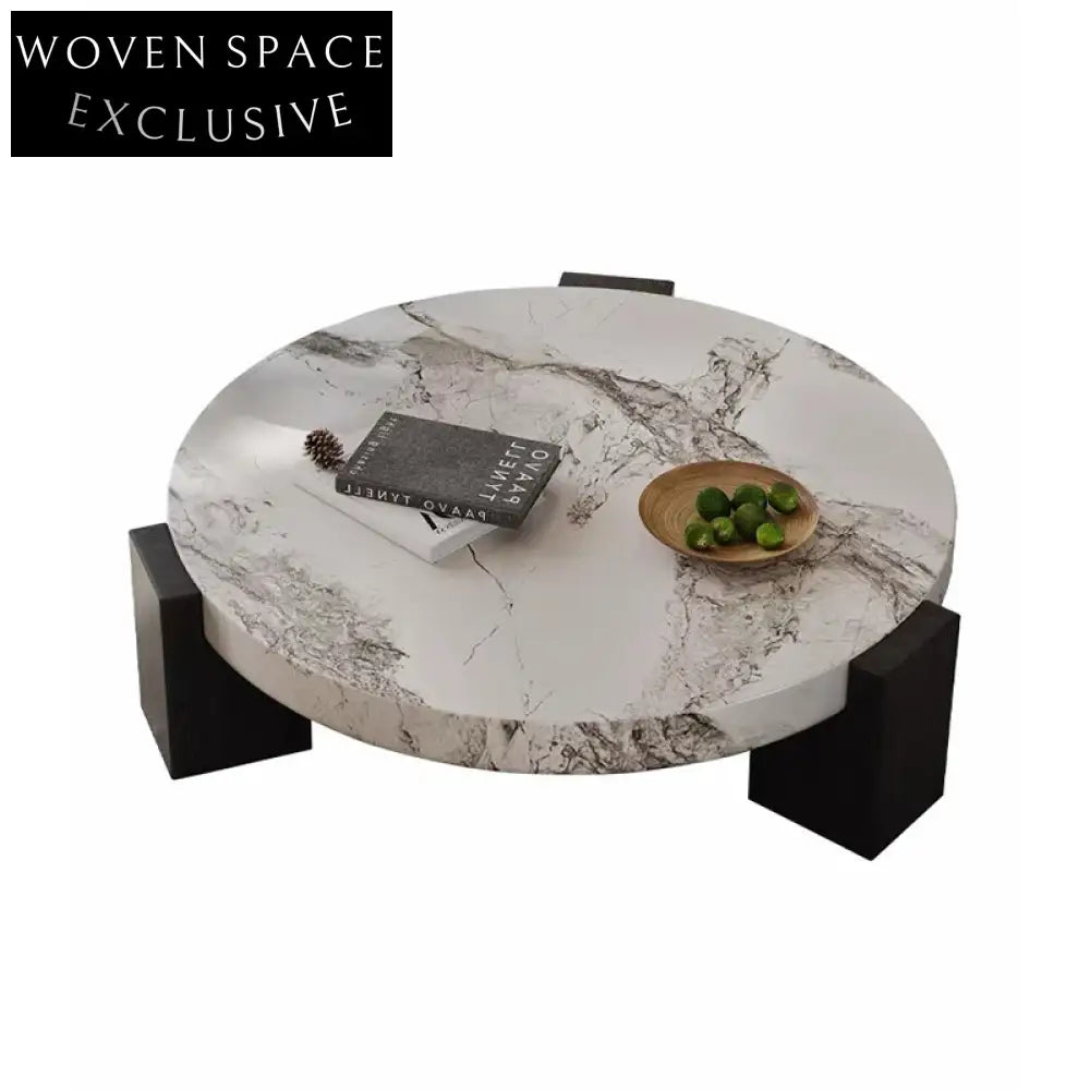 Elegant Round Natural Marble Coffee Table Living Room Set