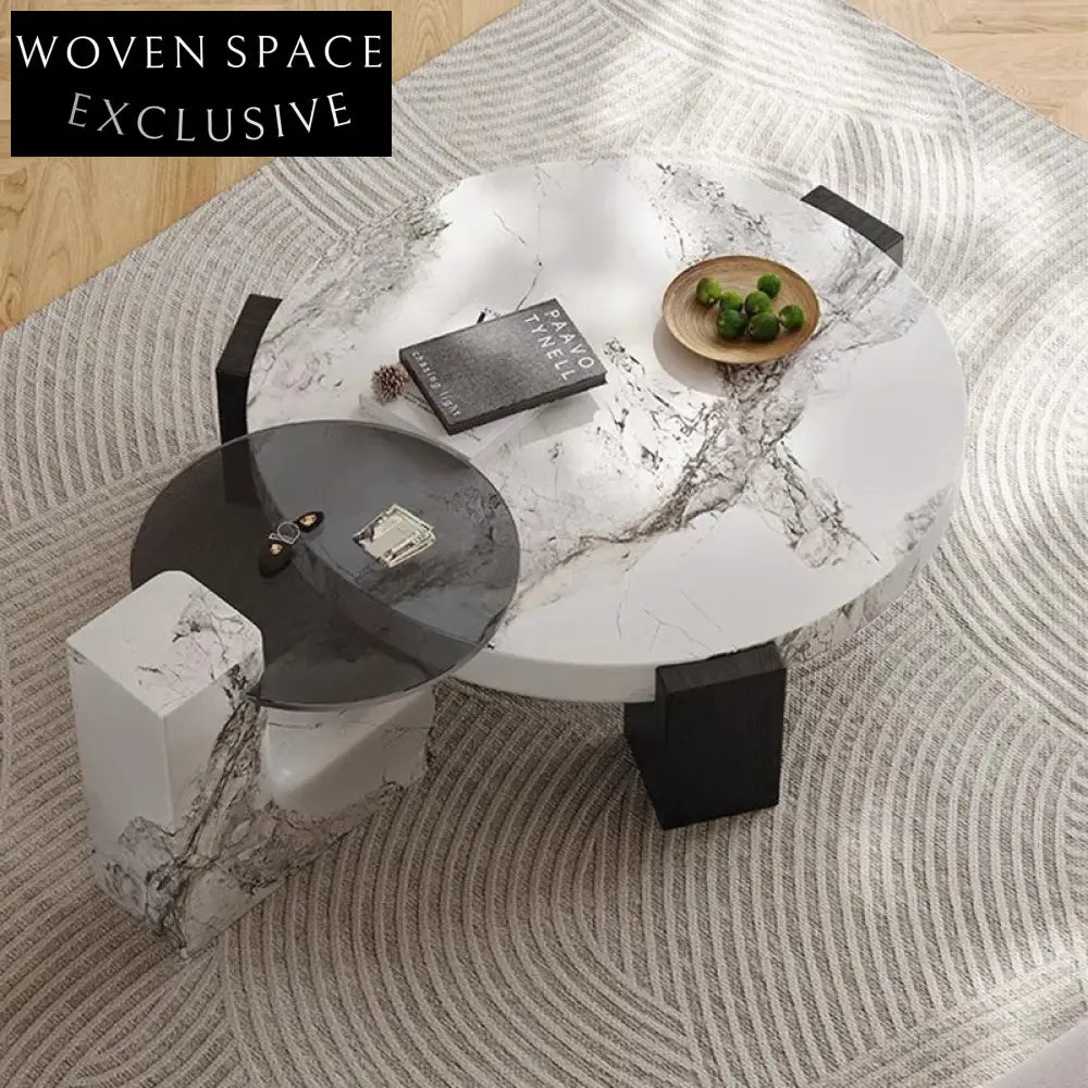 Elegant Round Natural Marble Coffee Table Living Room Set
