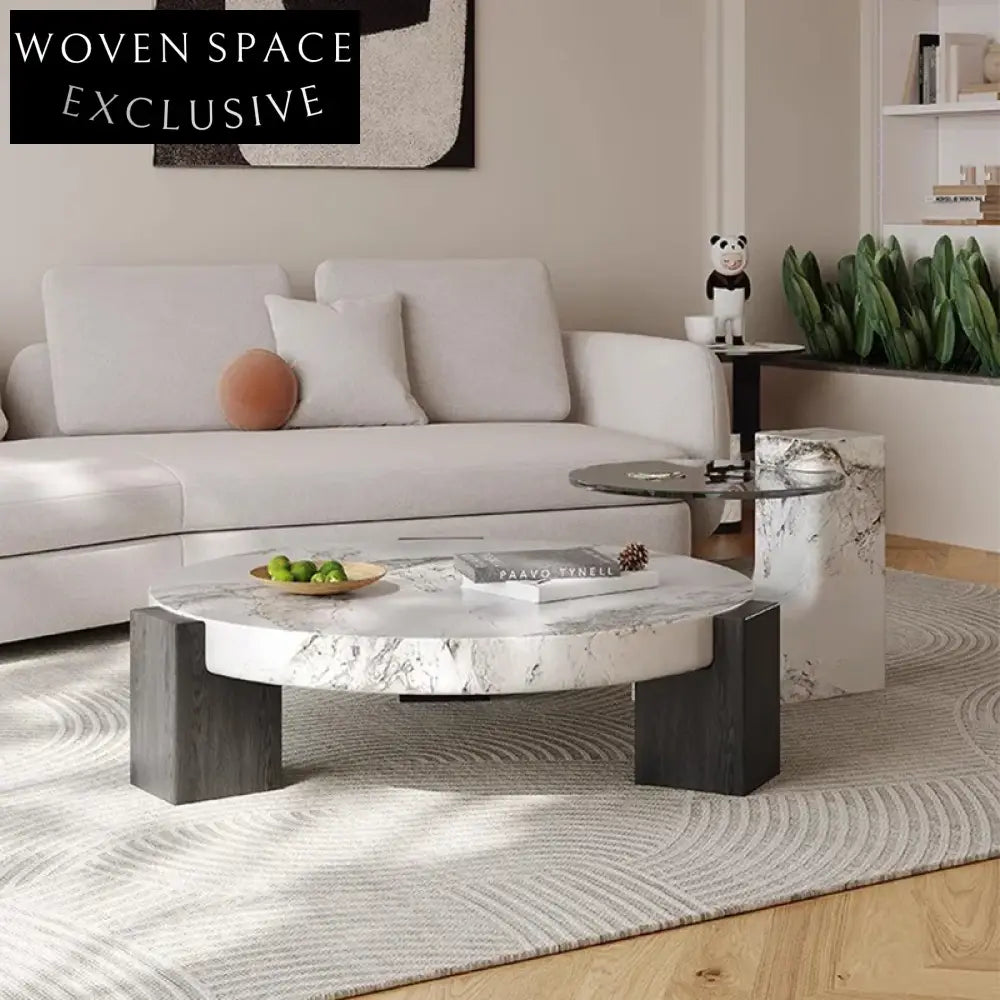 Elegant Round Natural Marble Coffee Table Living Room Set