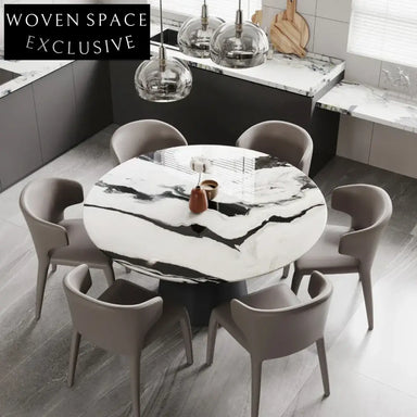 Elegant Round Natural Marble Dining Table, Modern Minimalist 6-Person Seating