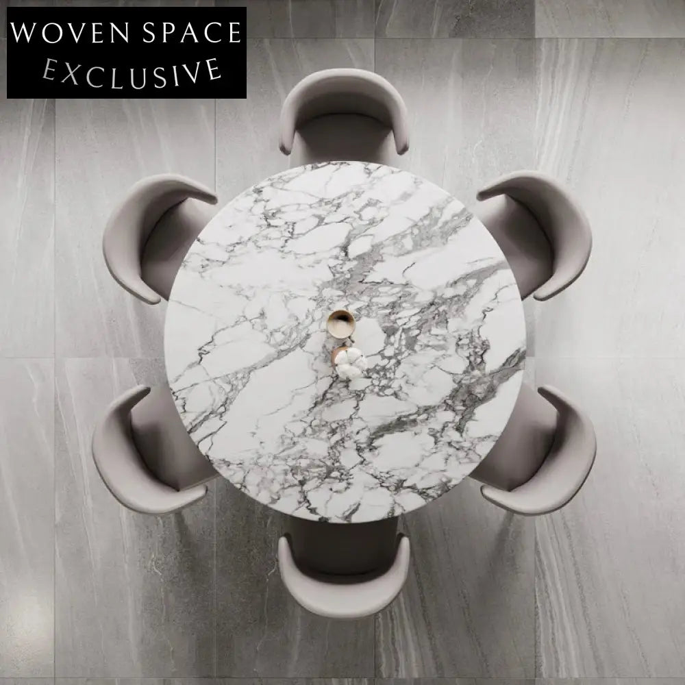 Elegant Round Natural Marble Dining Table, Modern Minimalist 6-Person Seating