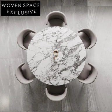 Elegant Round Natural Marble Dining Table, Modern Minimalist 6-Person Seating