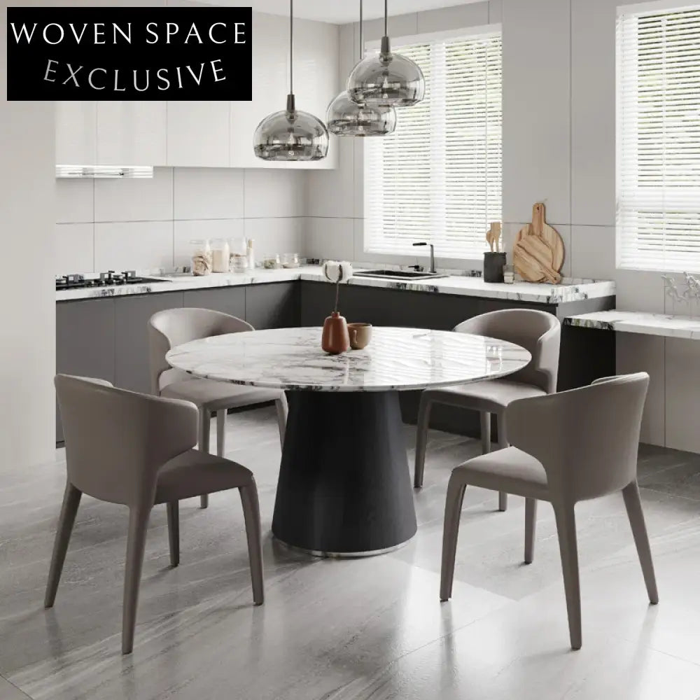 Elegant Round Natural Marble Dining Table, Modern Minimalist 6-Person Seating