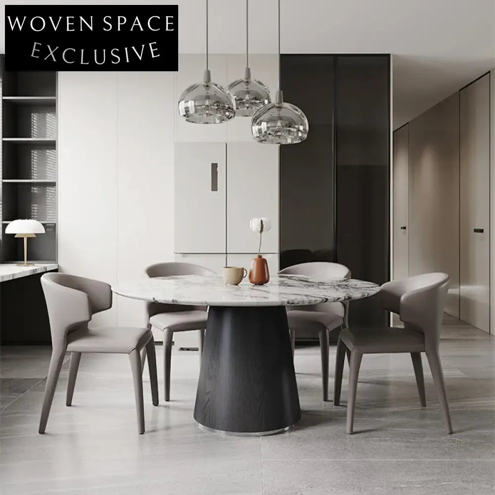 Elegant Round Natural Marble Dining Table, Modern Minimalist 6-Person Seating