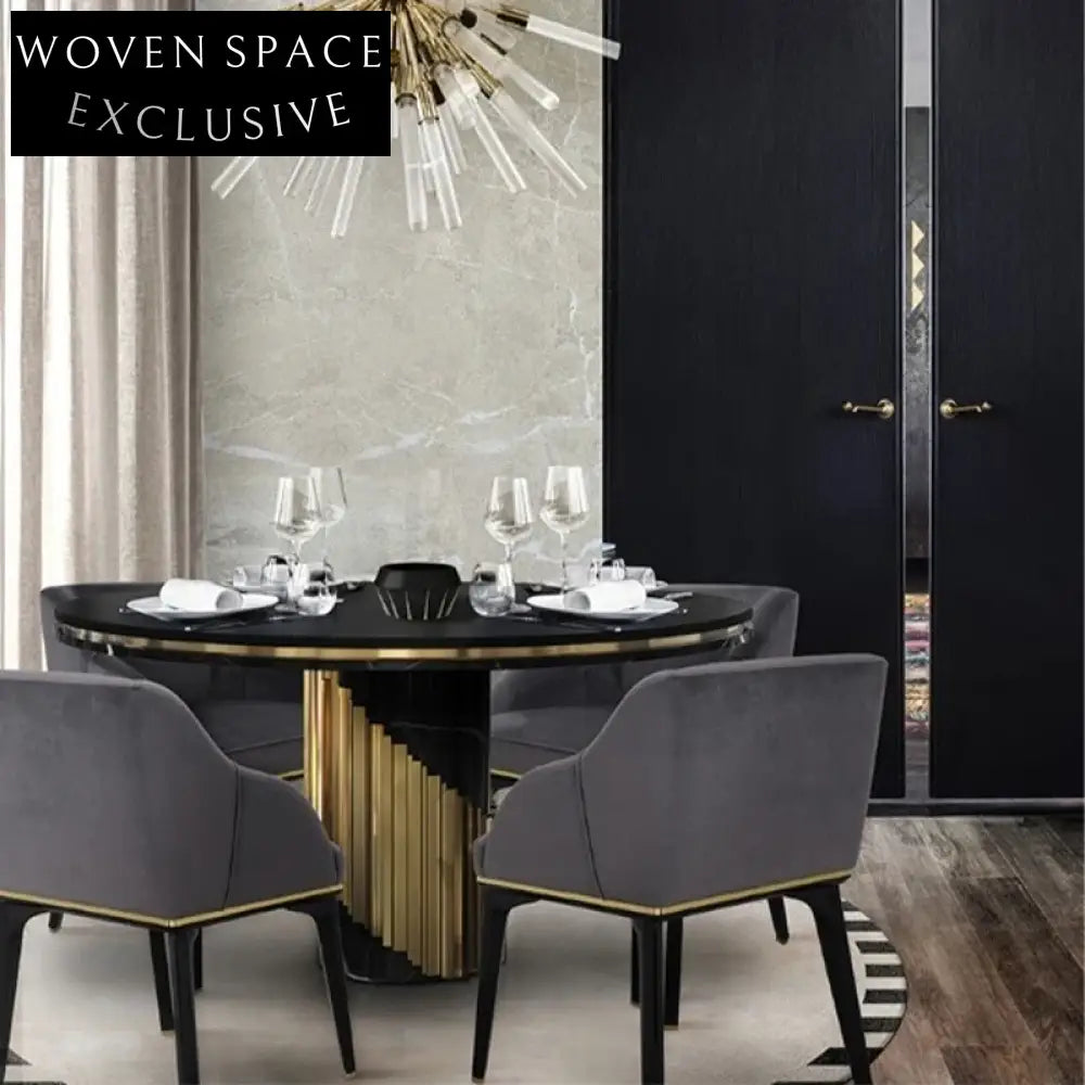 Elegant Round Natural Marble Dining Table, Six Seater Luxury, for Villas