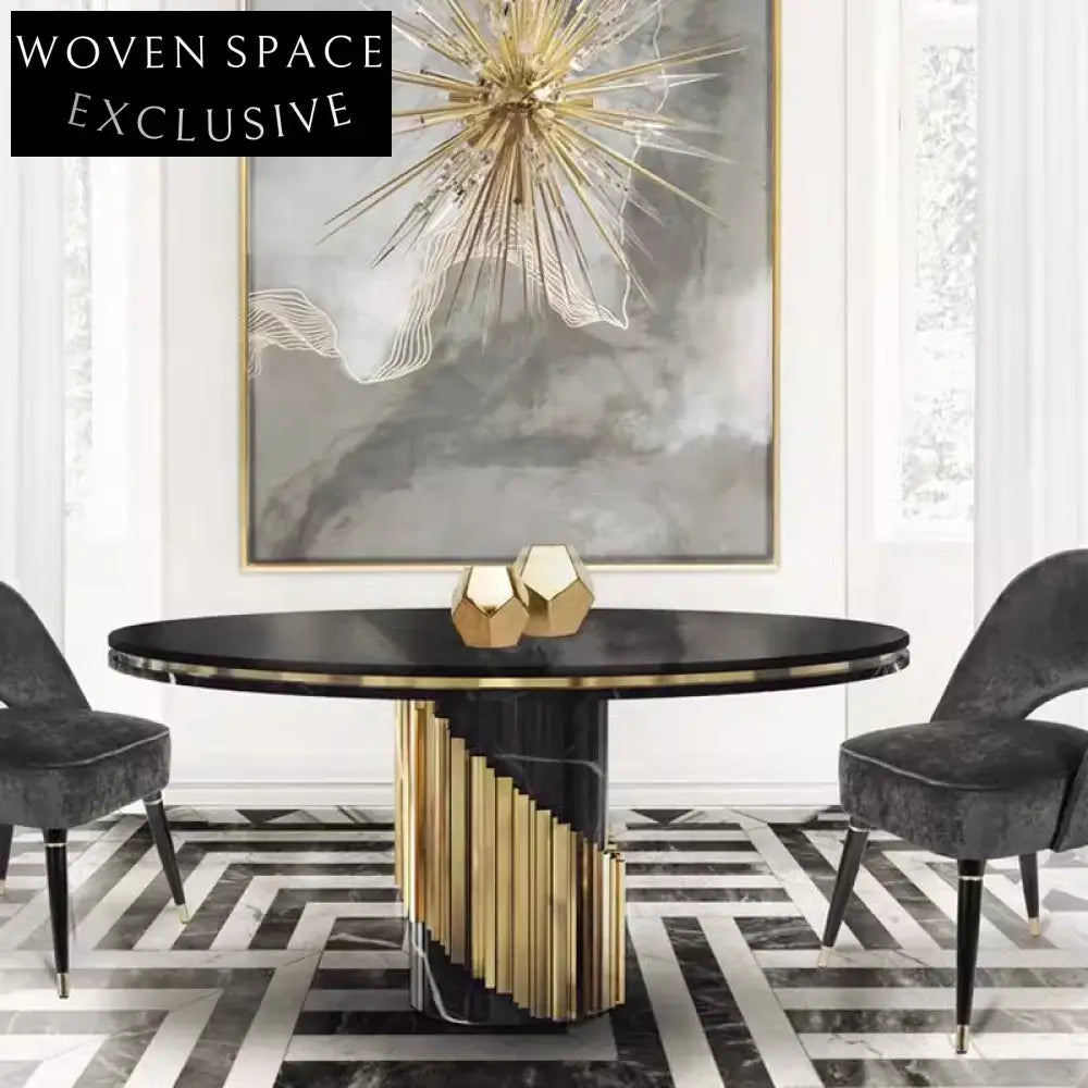 Elegant Round Natural Marble Dining Table, Six Seater Luxury, for Villas