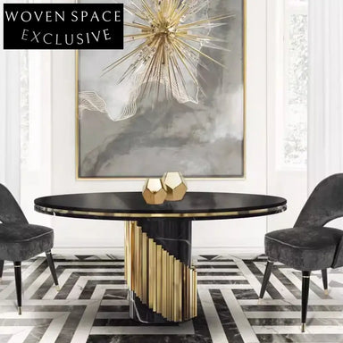 Elegant Round Natural Marble Dining Table, Six Seater Luxury, for Villas