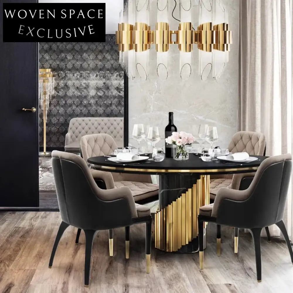 Elegant Round Natural Marble Dining Table, Six Seater Luxury, for Villas