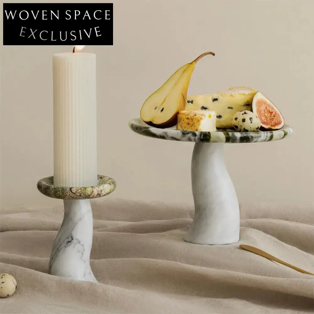 Elegant Round Natural Marble Mushroom Candle Holder Display Tray