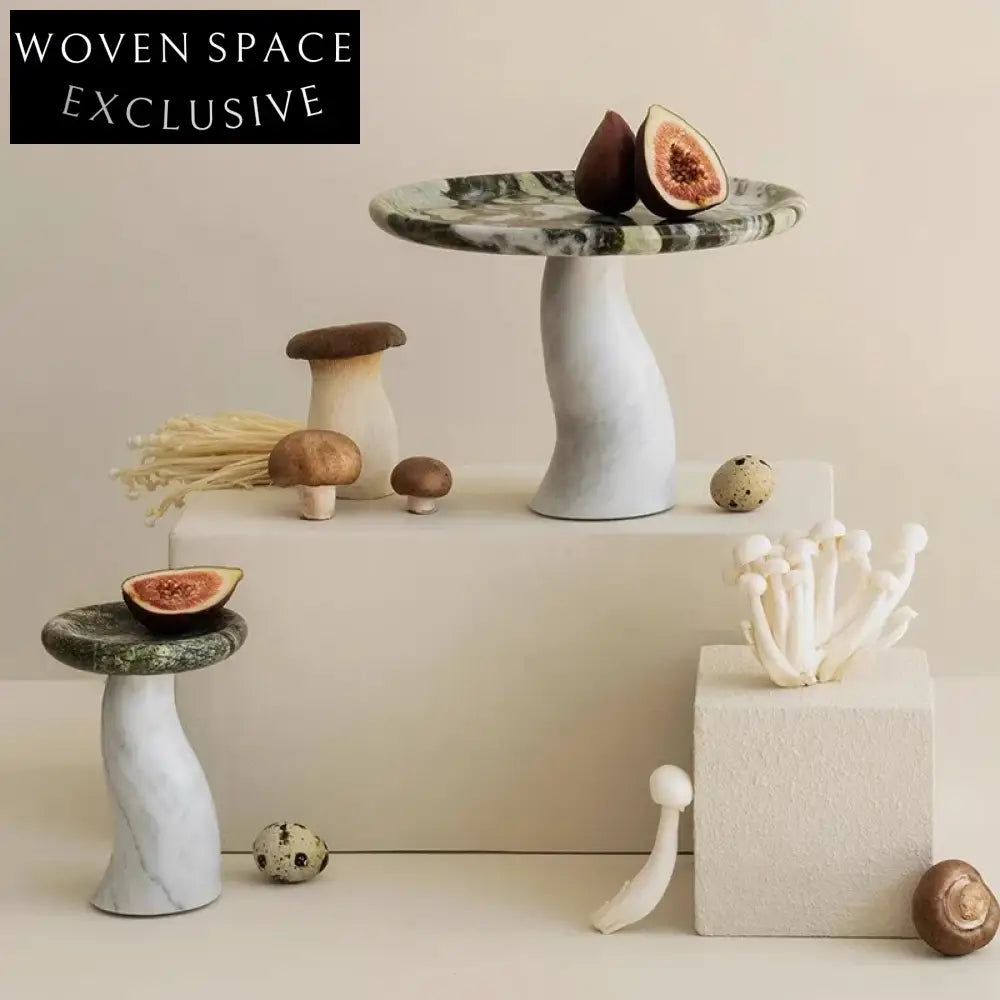 Elegant Round Natural Marble Mushroom Candle Holder Display Tray