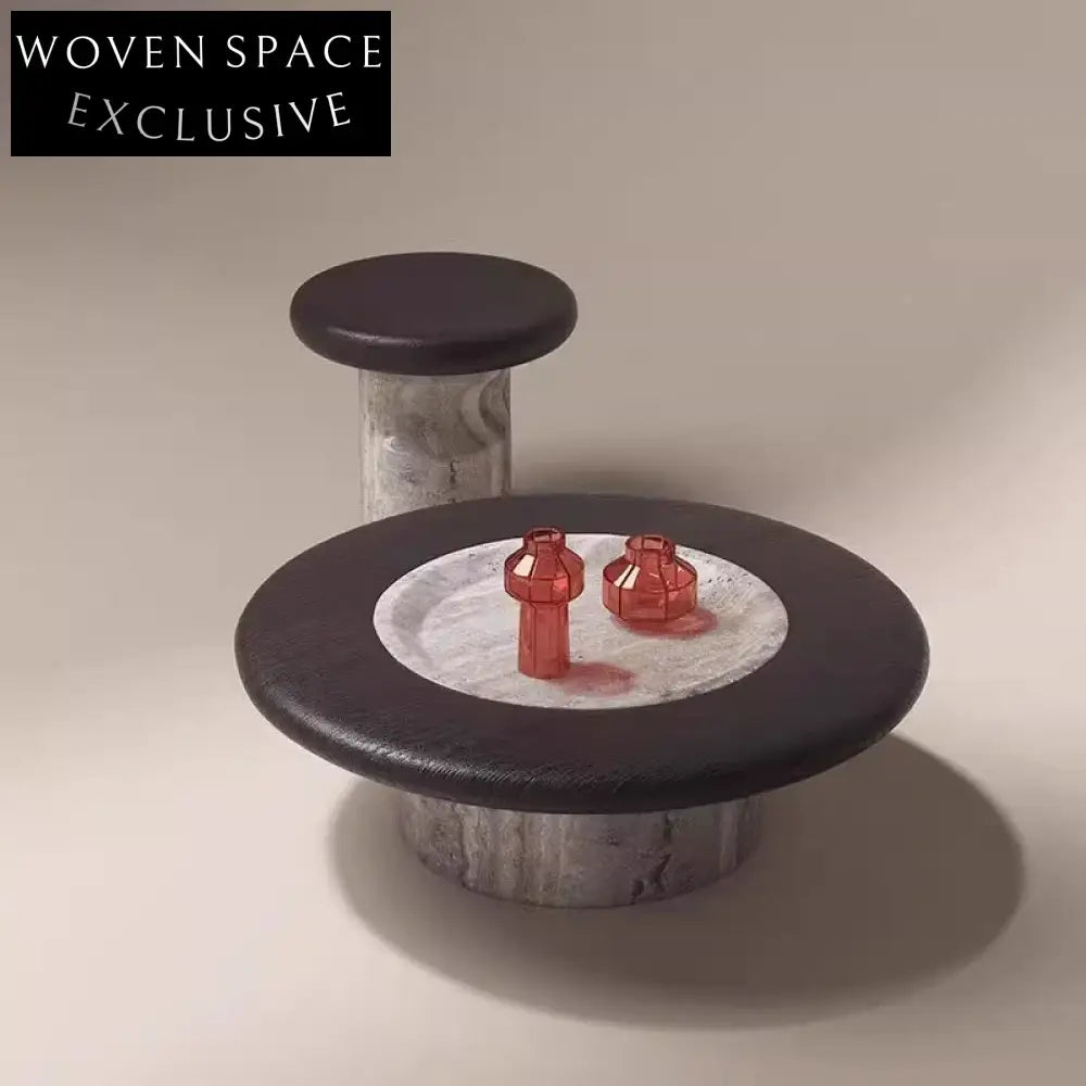 Elegant Round Natural Marble Top Coffee Table with Sturdy Wood Base