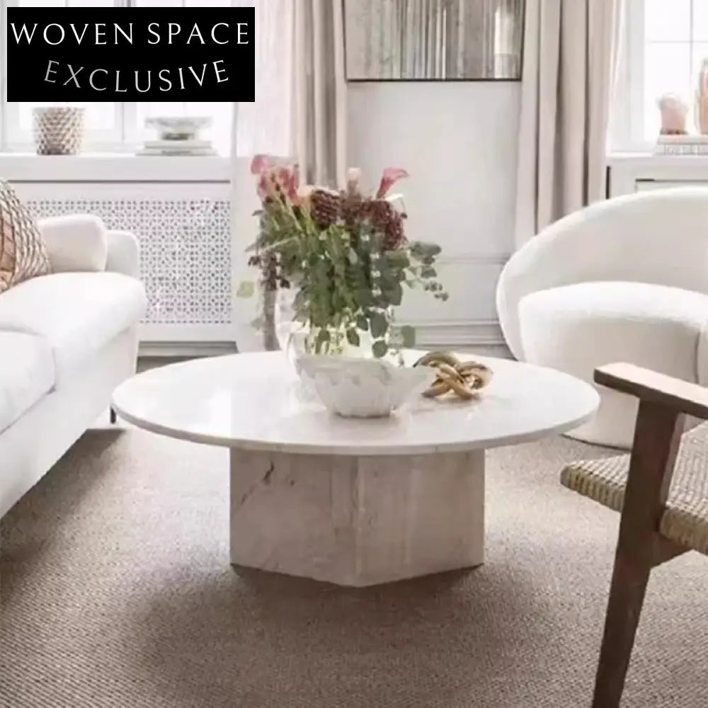 Elegant Round Natural Travertine Stone Coffee Table for Modern Living Room