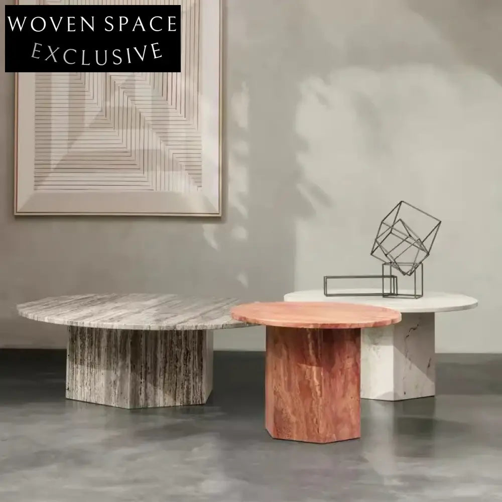 Elegant Round Natural Travertine Stone Coffee Table for Modern Living Room