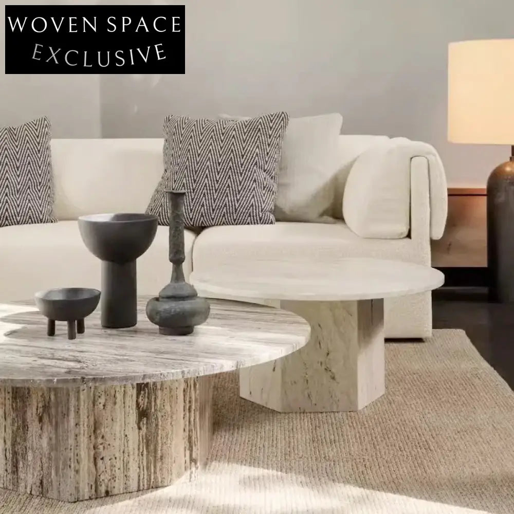 Elegant Round Natural Travertine Stone Coffee Table for Modern Living Room