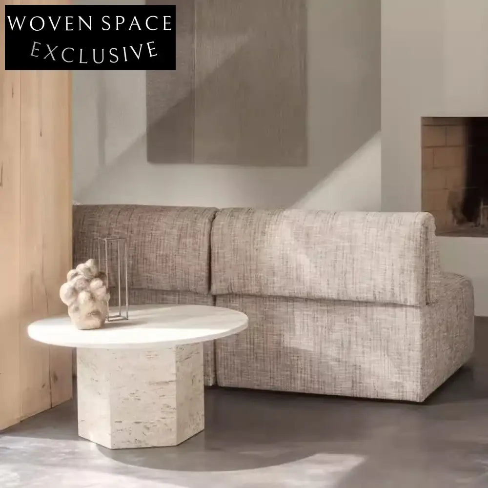 Elegant Round Natural Travertine Stone Coffee Table for Modern Living Room