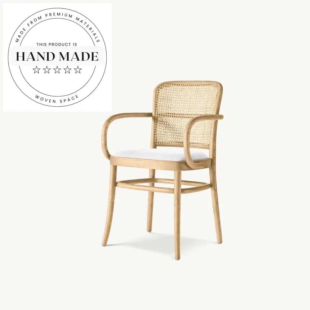 Elegant Round Rattan Back Upholstered Wooden Side Dining Chair