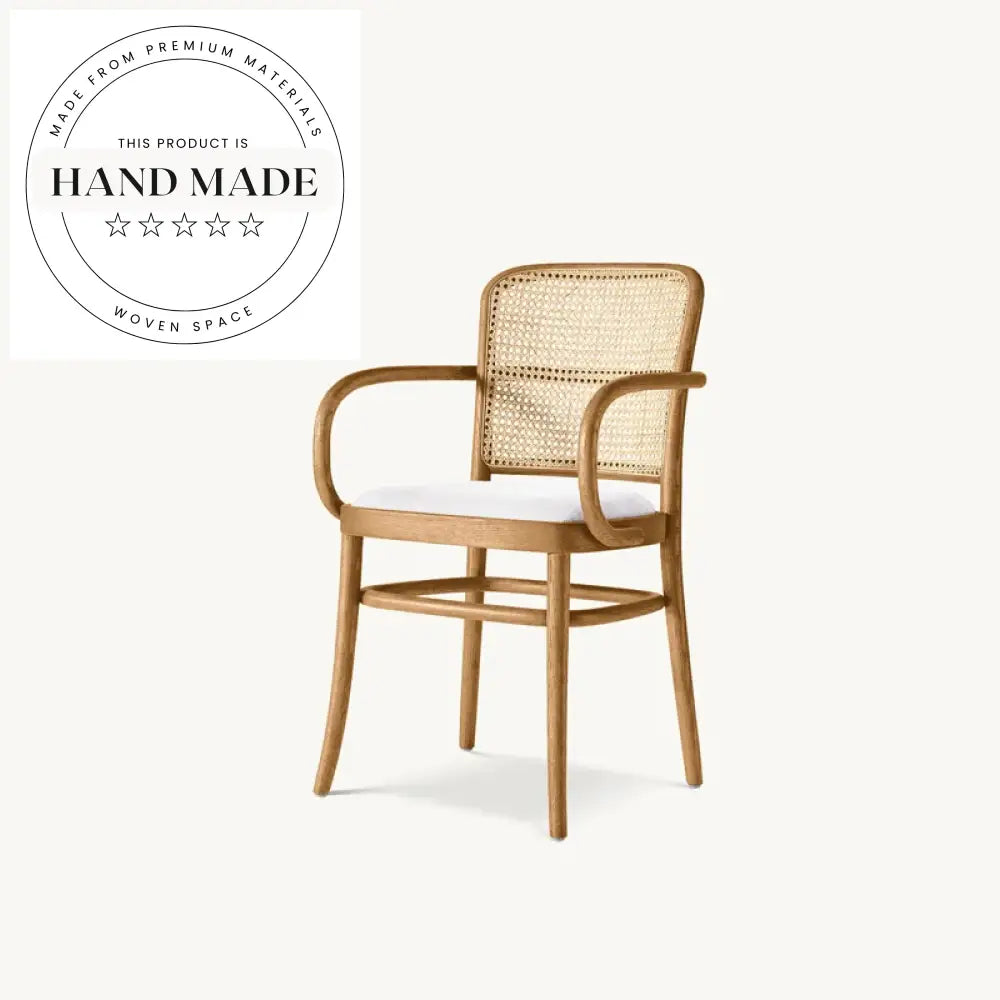 Elegant Round Rattan Back Upholstered Wooden Side Dining Chair