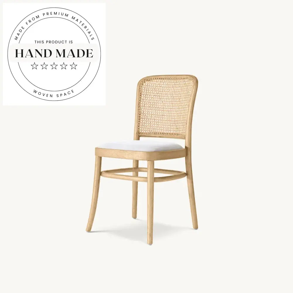 Elegant Round Rattan Back Upholstered Wooden Side Dining Chair