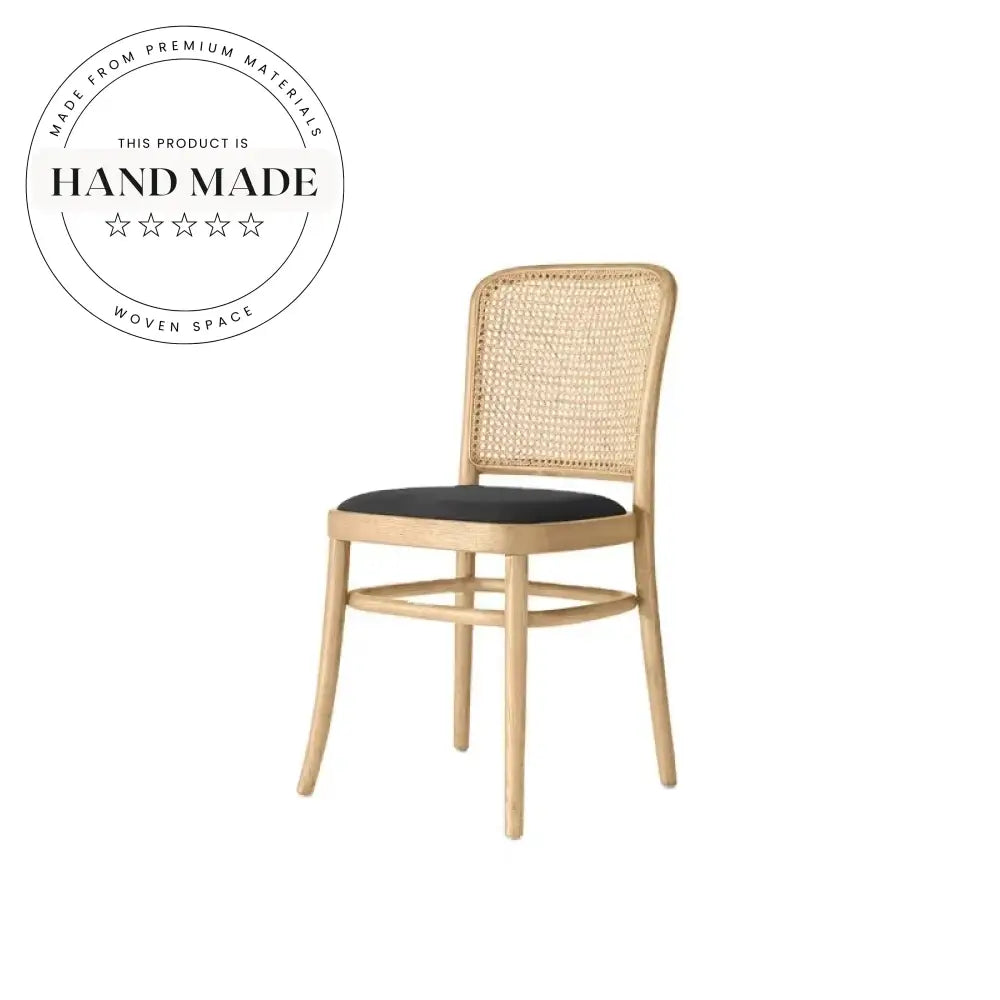 Elegant Round Rattan Back Upholstered Wooden Side Dining Chair