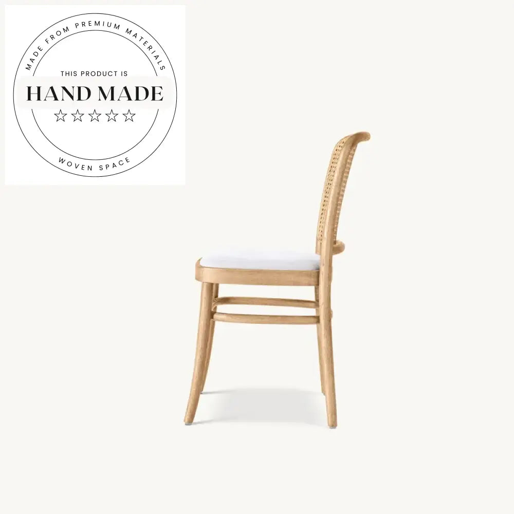 Elegant Round Rattan Back Upholstered Wooden Side Dining Chair