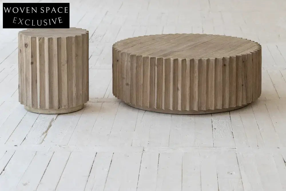 Elegant Round Wooden Coffee Table - Designer Solid Pine Centerpiece Furniture