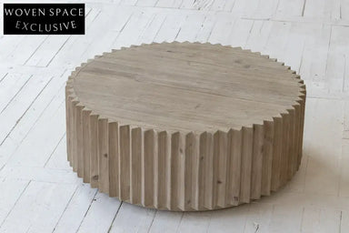 Elegant Round Wooden Coffee Table - Designer Solid Pine Centerpiece Furniture