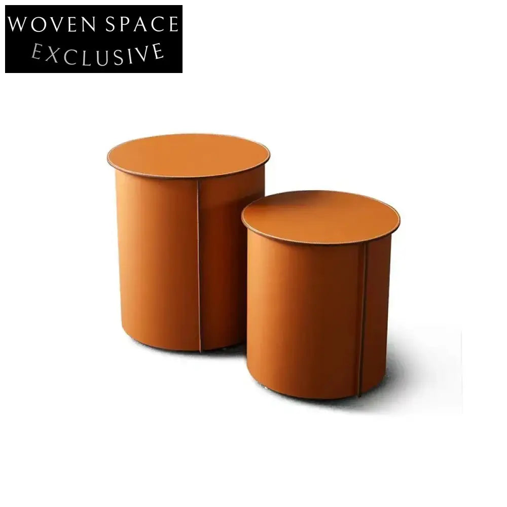 Elegant Round Saddle Leather Coffee Table Set with Sturdy Metal Frame Tables