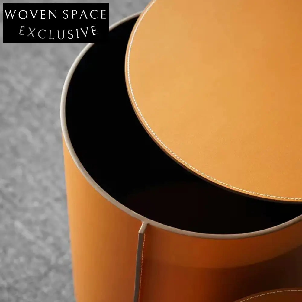 Elegant Round Saddle Leather Coffee Table Set with Sturdy Metal Frame Tables